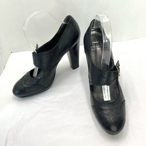 Stuart Weitzman Wing Tip Paltform Pump Black Leather Women’s 9 Vintage Inspired